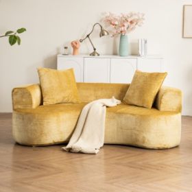 Moon Shaped Sofa, Modern Sleeper Cat Waist Sofa With Deep Seat, Non Assembly Sponge Compression Sofa (Color: Yellow)