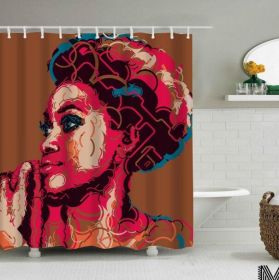 Art Design Graffiti Art Hip Hop African Girl with Black Hair Big Earring with Modern Building Shower Curtain for Bathroom Decor (Option: T-180X180)