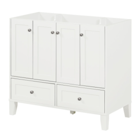 36'' Bathroom Vanity Without Countertop,Solid Wood Frame Bathroom Storage Cabinet Only, Freestanding Vanity With 4 Soft Closing Doors& 2 Drawers (Color: White)