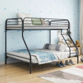 Twin-Over-Full Metal Bunk Bed, Heavy Duty Bunk Bed,Easy Assembly With Enhanced Upper-Level Guardrail, White (Color: Black)