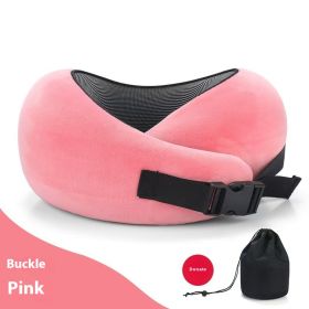 Soft Memory Foam Travel Neck Pillow U Shape Adjustable Support Comfortably Sleeping On Plane Car Office Noon Break (Option: Pink Buckle)