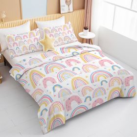 Rainbow Pattern Comforter Set For Women Pink And Yellow Rainbow Star Comforter 3 Piece With 2 Pillow Shams 1 Comforter And 2 Pillow Shams  Twin Full Q (Option: Full-Pink)