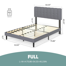 The Headboard Is Made Of Grey Sponge Soft Packaging, The Bed Board Is Wooden And The Bed Frame Is Iron (Option: Full)