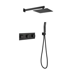 Brass Matte Black Shower Faucet With Shower System,10 Inch Shower Head And Handheld Spray Bathroom Combination (Option: Matte black)