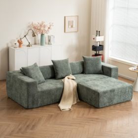 Modular Cross-section With L-shaped Lounge Chair, Cloud Sofa, Living Room, Bedroom Soft Cushion Sofa - No Installation Required - Chenille Fabric (Color: Green)