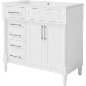 36'' Bathroom Vanity With Top Resin Sink, Freestanding Bathroom Storage Cabinet With 2 Drawers And A Tip-out Drawer, Solid Wood Frame Vanity Set, Heig (Color: White)