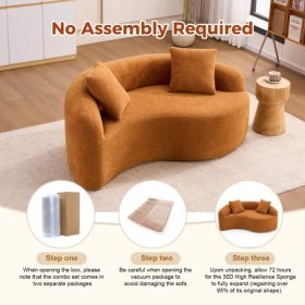 LY 042 S Curved Chenille Sectional Sofa  Dual-Depth  21.3x  26.8, Beige, No Assembly, Compact For Small Spaces, 400 Lbs, 66.9 L (Color: Orange)