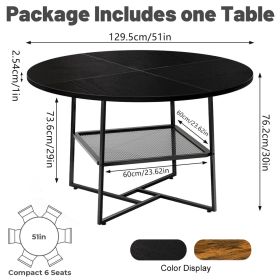 51  Round Dining Table For 4-6  Tiger Stripes-Black Wooden Dining Room Table With Storage Shelf Space Saving Circle Dinner Table With Metal Legs For K (Option: W13732794)