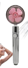 Propeller Driven Shower Head With Stop Button And Cotton Filter Turbocharged High Pressure Handheld Shower Nozzle (Color: Pink)