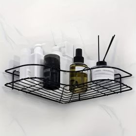 1pc Wall Mounted Bathroom Shelf, Shower Caddy Rack, No Punching Triangle Storage Rack For Bathroom Kitchen, Bathroom Accessories (Color: Black)