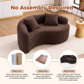 LY 042 S Curved Chenille Sectional Sofa  Dual-Depth  21.3x  26.8, Beige, No Assembly, Compact For Small Spaces, 400 Lbs, 66.9 L (Color: Brown)