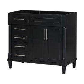 36'' Bathroom Vanity Without Sink, Freestanding Bathroom Storage Cabinet With 2 Drawers And A Tip-out Drawer, Solid Wood Frame Vanity Only, Height Adj (Color: Black)