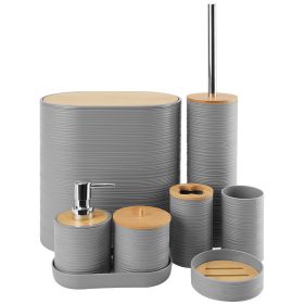 5 Colors Options -- Set Of 8Pcs Bathroom Accessories Set Bathroom Holder Set With Soap Dispenser Toothbrush Holder Cup Soap Dish Toilet Cleaning Brush (Color: Grey)