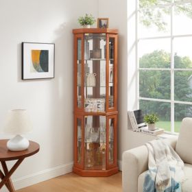 Corner Glass Cabinet Lighted Curio Cabinet Corner Display Case For Living Room, Curio Cabinet, Antique Collection, Wine,Bar Glass Storage Light Includ (Option: Dark Oak)