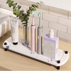 Diatomaceous Earth Sink Tray Stone Home Sink Caddy Kitchen Bathroom Instant Dry Sink Organizer (Color: White)