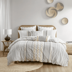 King Cal King Cotton Printed Duvet Cover Set With Chenille (Option: MultiColor)
