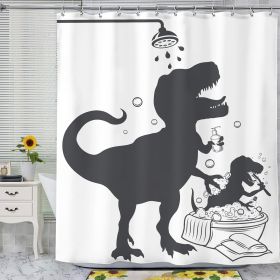 1pc Dinosaur Bath Silhouette Printed Shower Curtain, Waterproof Bathroom Shower Curtain With Hooks, Bathroom Accessories, Room Decor (Option: Black200)