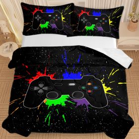Black Video Game Comforter For Girls Boys Red Blue Green Purple Yellow Ink Game Controller Bedding Boy Bedroom Living Bed Decor With 1 Comforter 2 Pil (Option: King-Black)