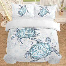 Sea Turtle Bedding Aqua Teal Blue Duvet Cover Sets Beach Turtle Bed Sets Ocean 3 Piece Turtle Themed Comforter Cover With 2 Pillowcases Twin Full Quee (Option: Twin-Blue)