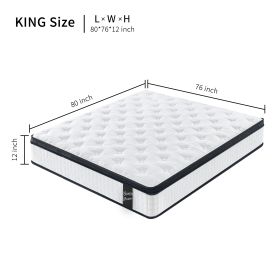 12 Inch Hybrid Mattress Individual Pocket Spring Memory Foam Knitted Cover CertiPUR-US White (Option: AL1101KING)