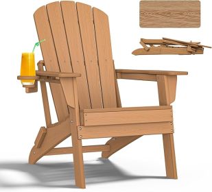 HDPE Folding Adirondack Chairs With Cup Holder (Option: Teak-1pack)