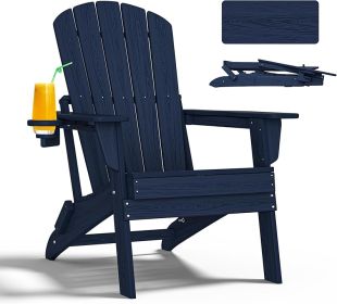 HDPE Folding Adirondack Chairs With Cup Holder (Option: Navy blue-1pack)