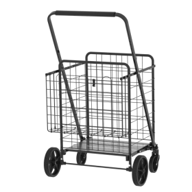 Large Shopping Cart,Grocery Cart On Wheels, Foldable Utility Shopping Carts With Double Basket And 360  Rolling Swivel Wheels For Groceries Laund (Option: Antique Black)