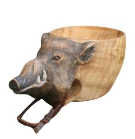 Hand Carved Cup Scandinavian Kuksa Wooden Mug Camping Gear Coffee Cup Kuksa Guksi Kuksa Wild Boar Cups Christmas (Option: Wild Boar Painting)