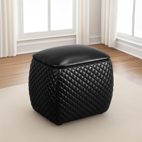 Scratch-Resistant Diamond Tufted Ottoman, 19.5x15.5x18 Inch Pet-Friendly Accent Stool (Color: Black)