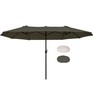 15ft Double-Sided Patio Umbrella Outdoor Market Extra Large Gray With Crank For Deck Lawn Pool (Option: Army green)