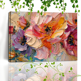 1pc Vibrant Floral Canvas Art With Wooden Frame - Textured Pastel Flowers, Abstract Blossom Arrangement For Home & Office Decor, Ideal For Living Room (Option: 12x8in)
