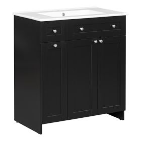 30 Inches  Black Bathroom Vanity With Ceramic Sink Combo, Rich Storage Cabinet - 2 Soft Close Doors & Double Deep Drawers Unavailable Platforms- SHEIN (Color: Black)