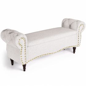 53 Length Upholstered Bench & Ottoman (Color: White)