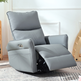 270 Power Swivel Rocker Recliner Chair, PU Leather Electric Glider Reclining Sofa With USB Ports, Power Swivel Glider, Rocking Chair,Nursery Recliners (Option: Bluegray)