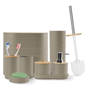 5 Colors Options -- Set Of 8Pcs Bathroom Accessories Set Bathroom Holder Set With Soap Dispenser Toothbrush Holder Cup Soap Dish Toilet Cleaning Brush (Color: coffee)