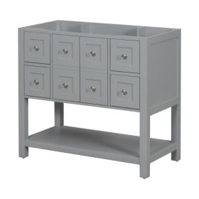 36'' Bathroom Vanity Without Sink,Free Standing Vanity Set With 4 Drawers& Soft Closing Doors,Solid Wood Frame Bathroom Storage Cabinet Only (Color: Grey)