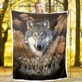 Indian Wolf Sherpa Fleece Blanket Native American Wolf Cozy Warm Fluffy Plush Blanket For Bed Couch Chair Living Room Decor 50x60 Inch 60x80 Inch (Option: 150x200cm-Brown)